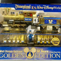 Collectible limited-edition Disney 50th Anniversary Golden Edition Walt Disney World Railroad Train Set - great for Christmas