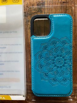 Teal Mandala Leather Wallet Phone Case -iPhone 12 mini