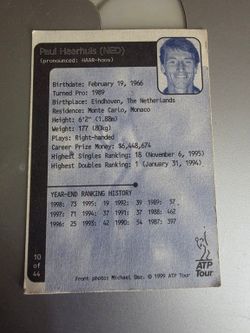 1999 ATP Tour Paul Haarhuis Tennis Card 10 of 44 - Used