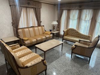 Includes sofa loveseat chaise arm chair marble top coffee table and 2 side table with marble