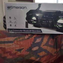 Emerson Dual Subwoofer Bluetooth Boom Box New Still In Box  Never Ben Used 