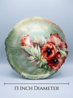 Antique Hand-Painted Poppy Porcelain Plate 13"