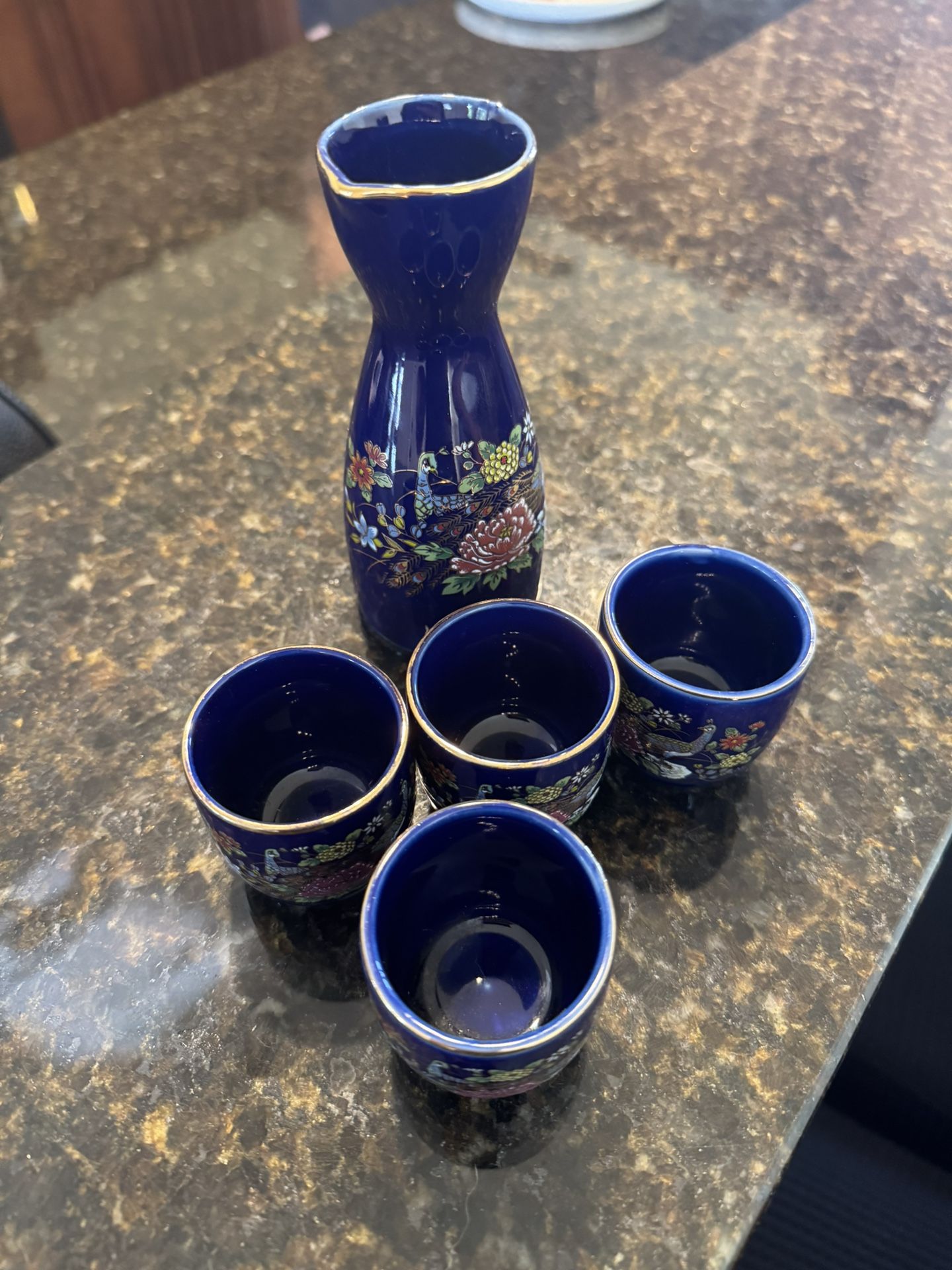 Vintage Japanese cobalt blue sake set