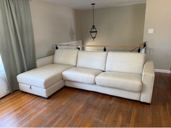 Top Grain Leather Sleeper Sectional w/ Storage Chaise