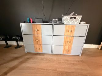 6-Drawer Double Dresser Gray with Wood Accent
