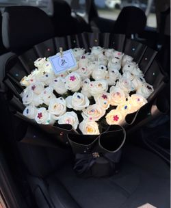 Large White Rose Bouquet with Gemstone Accents