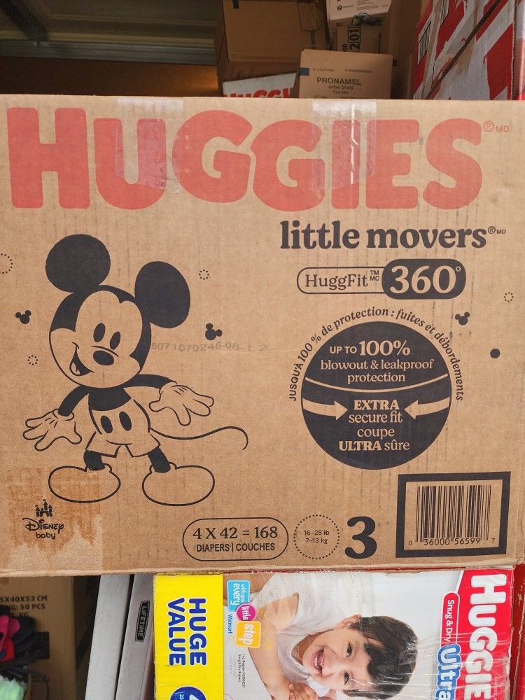 Huggies 3 , 168 Count. $40 Each Box.