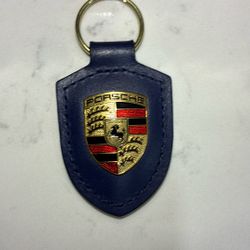 Blue Leather Porsche Keychain 