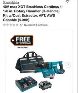 Makita 40V max XGT Brushless Cordless 1-1/8 in. Rotary Hammer (D-Handle) Kit w/Dust Extractor, AFT, AWS Capable (4.0Ah) new