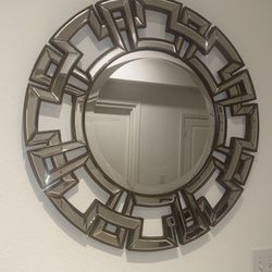 Decorative Round Mirror with Greek Key Frame – Art Deco Style