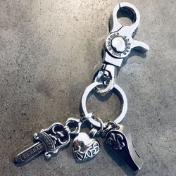 Chrome KeyChain Hearts Wallet Chain Bag Handbag Charm Jewelry Punk Rock Cross  Hearts Whistle Daggers
