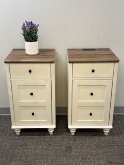 New, Assembled✨Set of 2, White Nightstands with Charging Station End Table with Power Outlets & USB Ports, Small Beside Table, Side Table with Storage