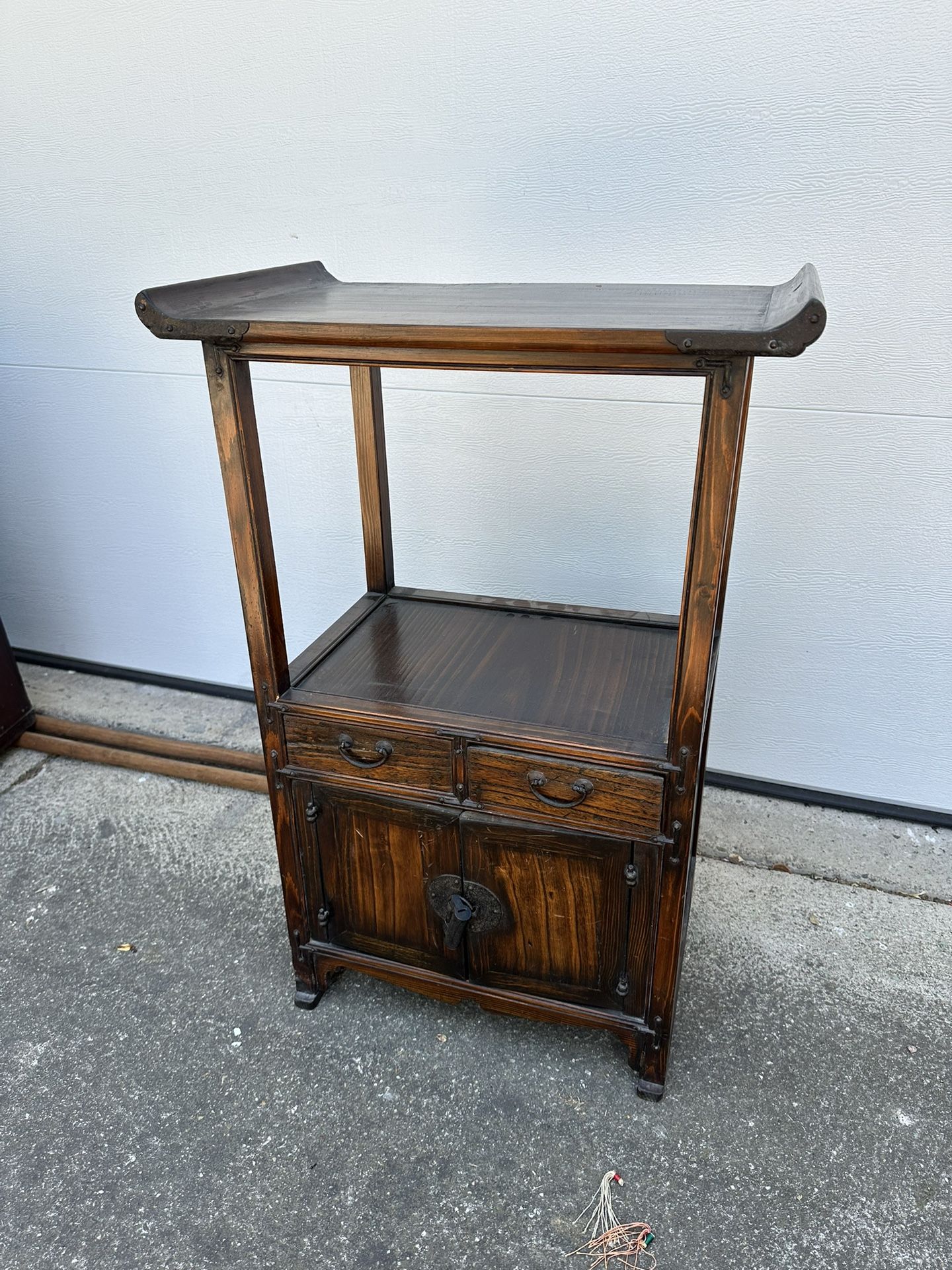 Antique 19th Century Korean Hyla Elmwood Display Cabinet Shelf W Matching Lock