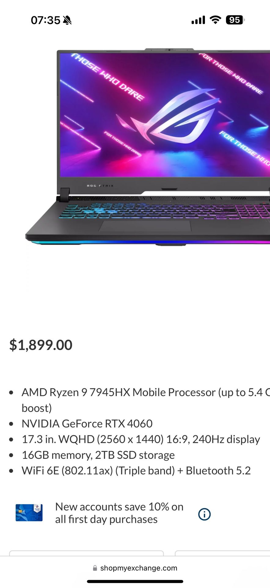 Asus ROG Strix 17.3 in. AMD Ryzen 9 2.5GHz 16GB RAM 2TB SSD Gaming Laptop
