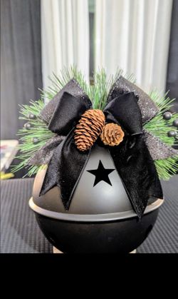 Handmade Matte Black Christmas Bell Decor with Velvet Bow