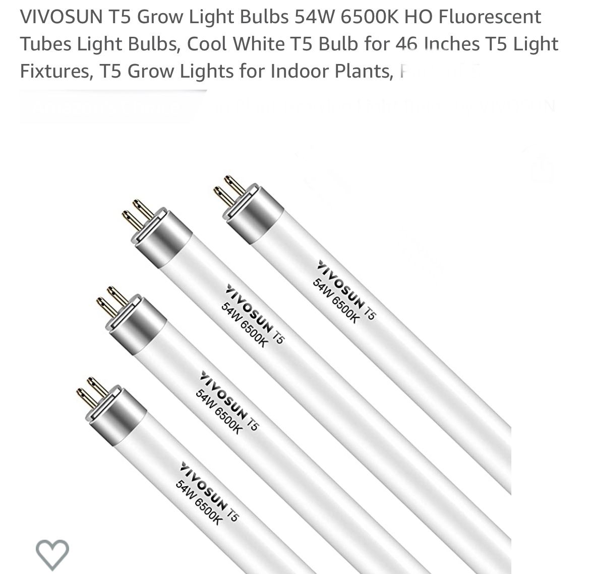 VIVOSUN T5 Grow Light Bulbs 54W 6500K HO Fluorescent Tubes Light Bulbs, Cool White T5 Bulb for 46 Inches T5 Light Fixtures, T5 Grow Lights for Indoor