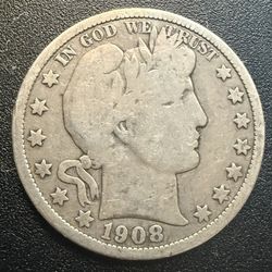 1908-D Barber Half Dollar VG Condition 