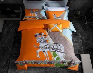 Hermes European Luxury Horse Carriage Comforter Set - Designer Inspired Silk Bedding