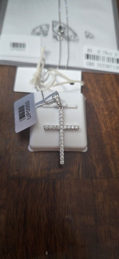925 Sterling Silver Cross And Chain Diamond Cross