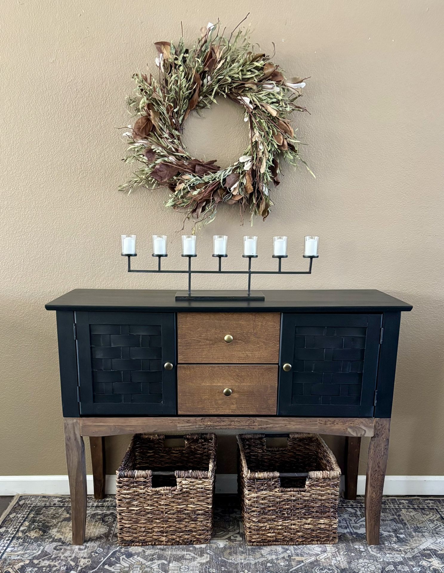 ❤️ black buffet cabinet mcm mid century modern brown boho two tone entryway 