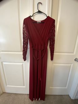 Red Maxi Dress With Floral Arm Sleeve 