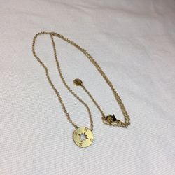 Brushed Gold Compass Pendant Necklace 