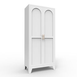 61'' 2 Shapely Doors Cabinet, Metal Storage Cabinet with Doors and Adjustable Shelves, for Bedroom, Living Room(White)
