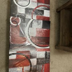 3 Canvas Black And Red Art 12x16