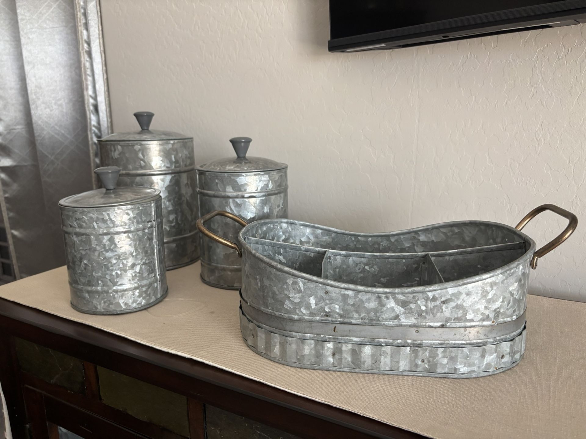 Galvanized Canisters and Tray