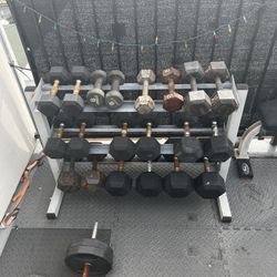 Complete Home Gym Weight Set - Dumbbell Rack, 10x Dumbbell Sets (8lbs-50lbs), Barbell, 8x 10lb plates, Adjustable Bench, & Sit-Up Bench