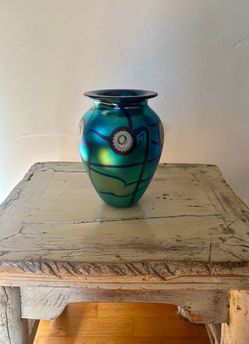 Iridescent Art Glass Vase with Millefiori Detail