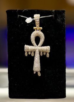 10K Diamond-Encrusted Ankh Cross Pendant