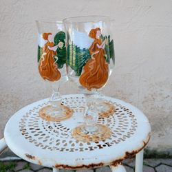 Vintage Hand painted Glass Set