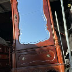 Pulaski Baker Street Armoire Mirror Front Cherry Dresser Wardrobe