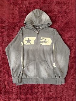 HELLSTAR Grey and White Zip-up Hoodie