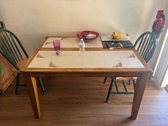 Wood Dining Table Tile Top and 4 matching Chairs
