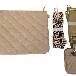 Amy Stran x AHDORNED Quilted Nylon Purse Tote with Accessories Camel Bag NWT