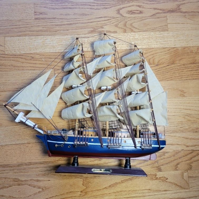 Blue Smooth Sailing Model Ship