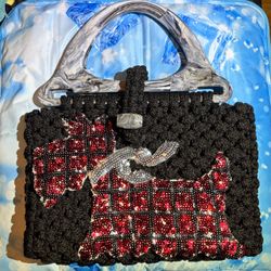 Vintage Crochet Handbag with Sequin Scottie Dog
