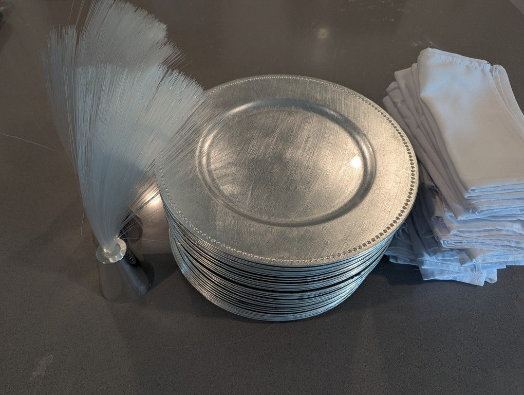 Party Set Of 40 Plates + 40 Napkins + 3 Fiber Optic Table Toppers - Perfect For Events, Birthdays, Weddings And Special Events
