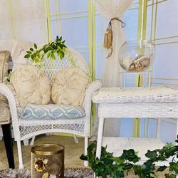 Beautiful Natural wood table collection 2 chairs wicker rattan elegant 3 items set gorgeaous