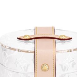 LOUIS VUITTON SCOTT, letter print, Trunk S lock emblem, acrylic, cylinder - shaped makeup bag/handbag, regular, men's style, transparent color (151)74