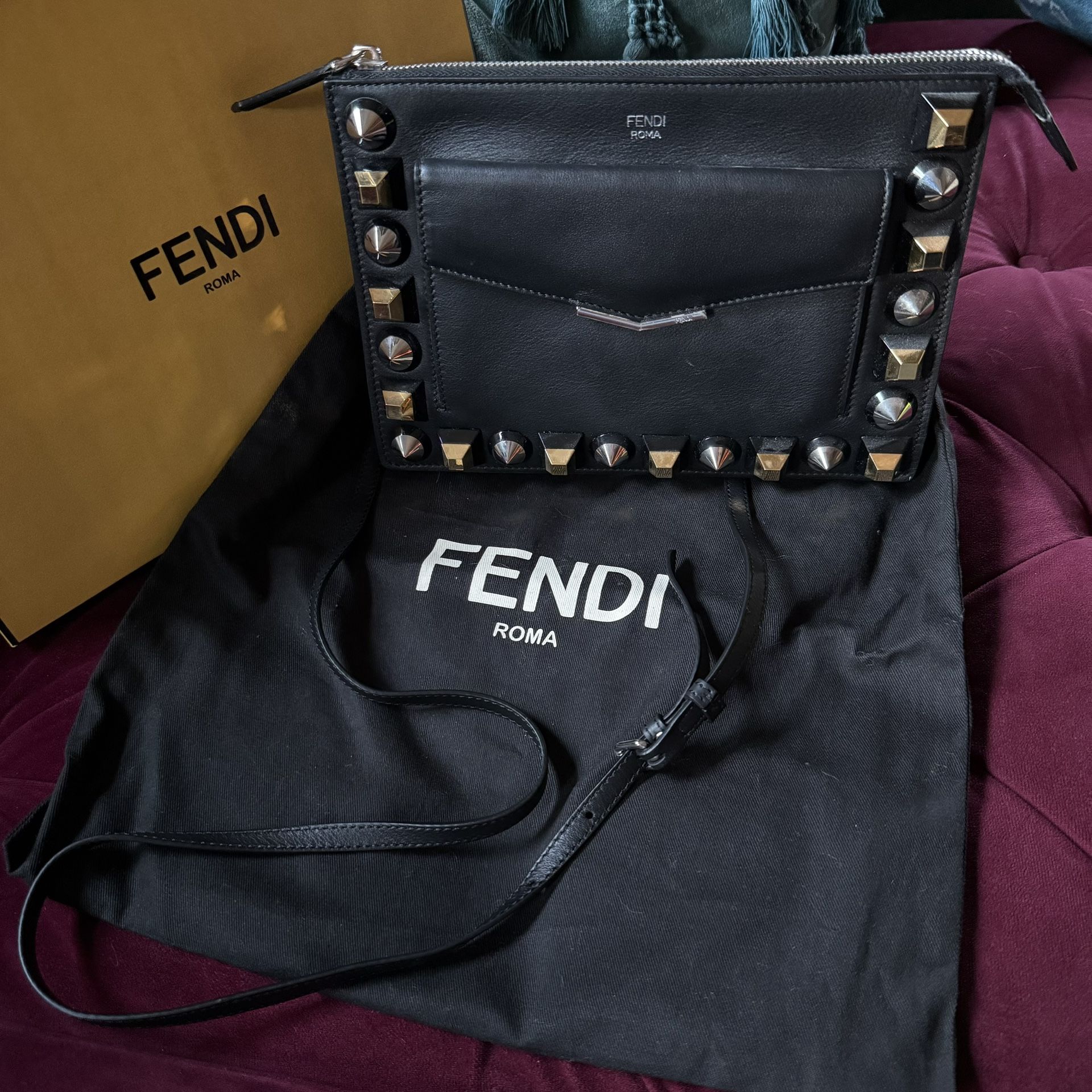 Fendi - Vitello Dolce Mini Pouch Palladio Crossbody Purse - 8M0369 AOYO FOGH9