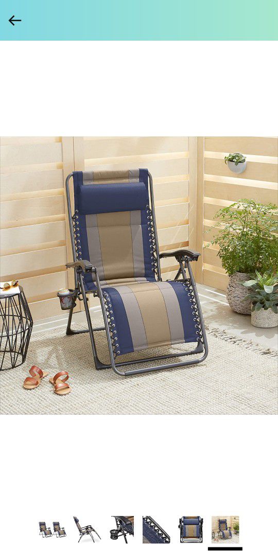 Basics Outdoor Padded Adjustable Folding Reclining Lounge Chair with Pillow