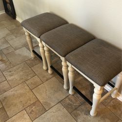 Counter Stools Padded Gray Off-White Farmhouse Traditional Square 