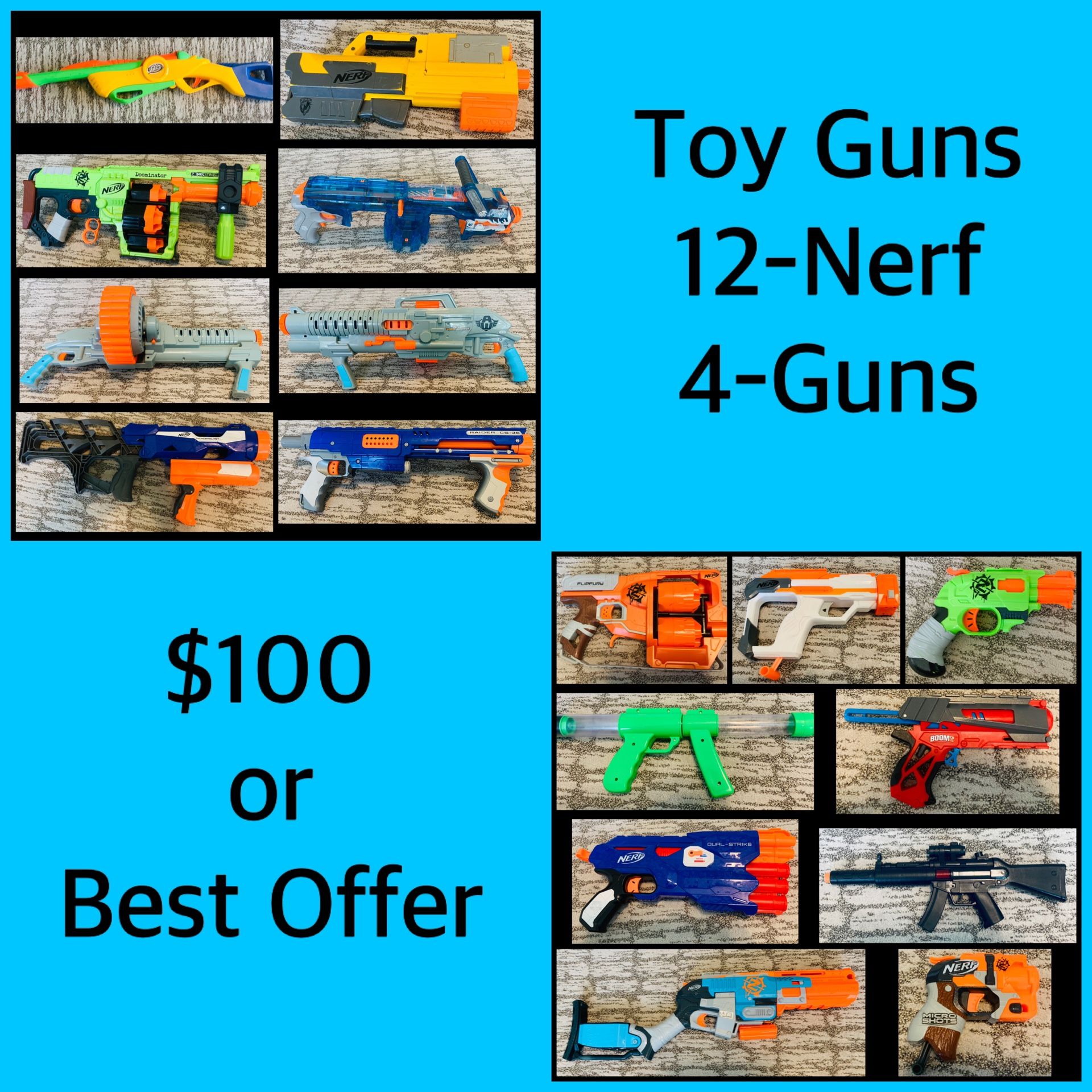 LOT Of 16 Nerf & Toy Guns