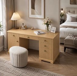 Light Wood Vanity Desk with Drawers