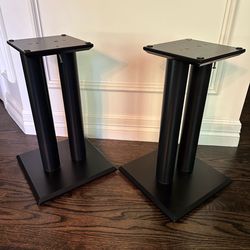 Speaker stands in black, 17” tall, 7”x7” top deck