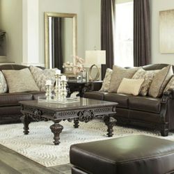 Embrook Chocolate Leather Living Room Set

