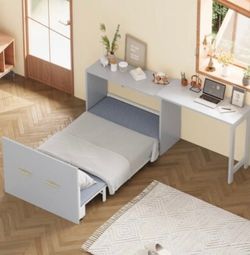 (T-603)Streamdale Furniture Streamdale Twin Murphy Cabinet Bed with Desk - Gray